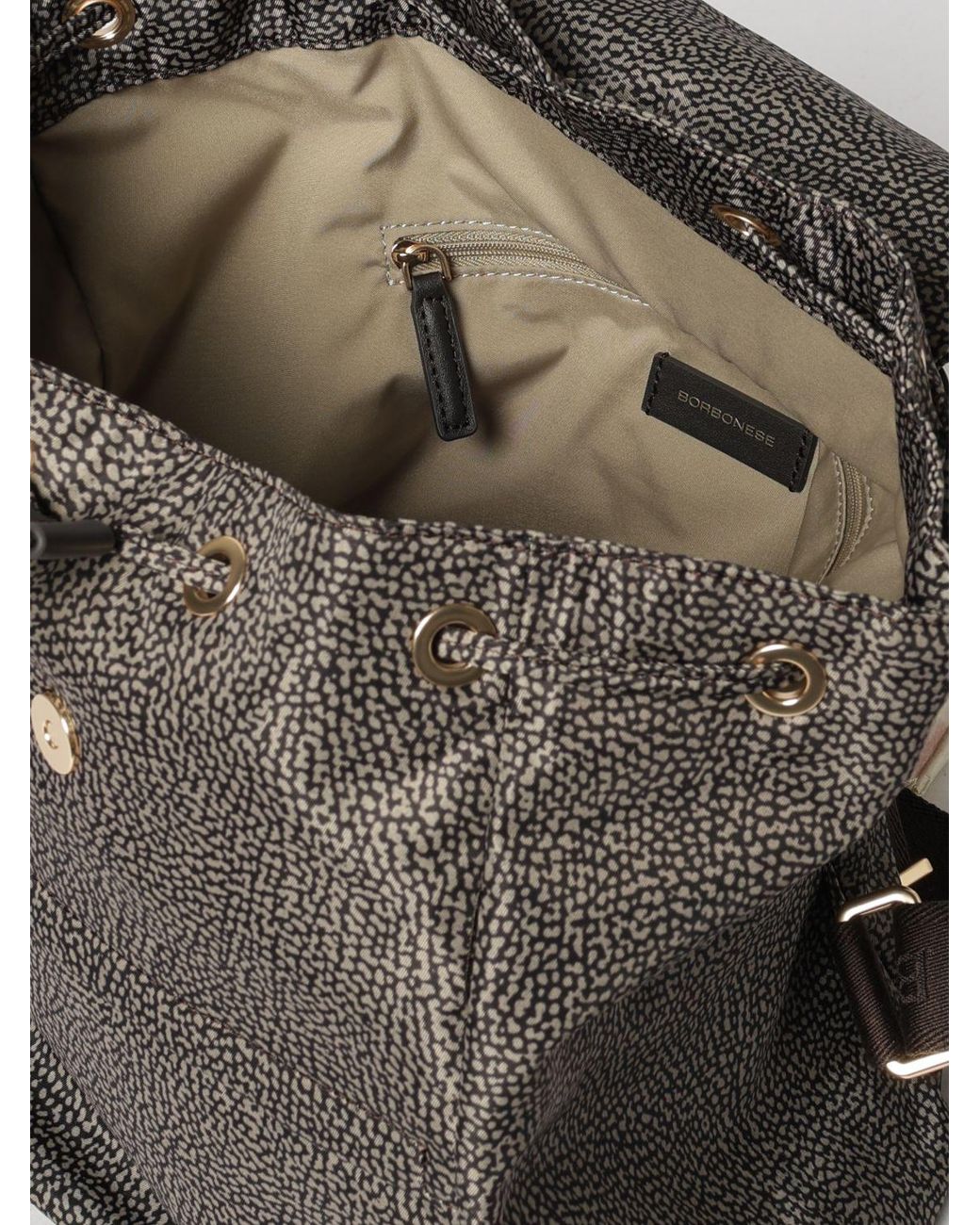 Borbonese Gray Polka Dot Recycled Nylon Backpack With Drawstring Closure