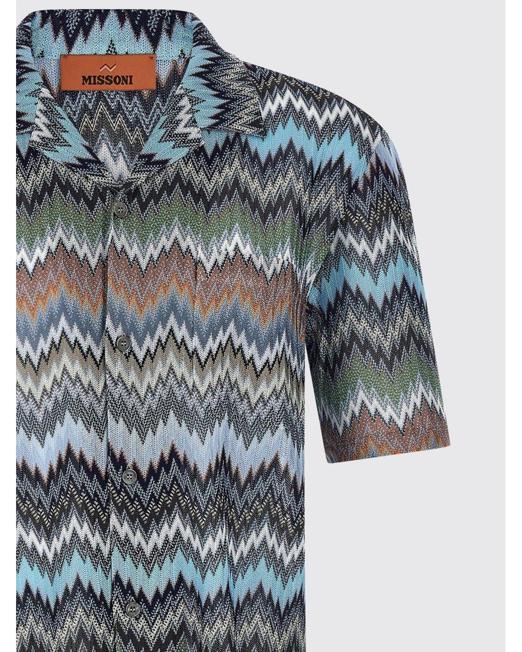 Missoni Blue Casual Viscose Shirt With Zigzag Print for men