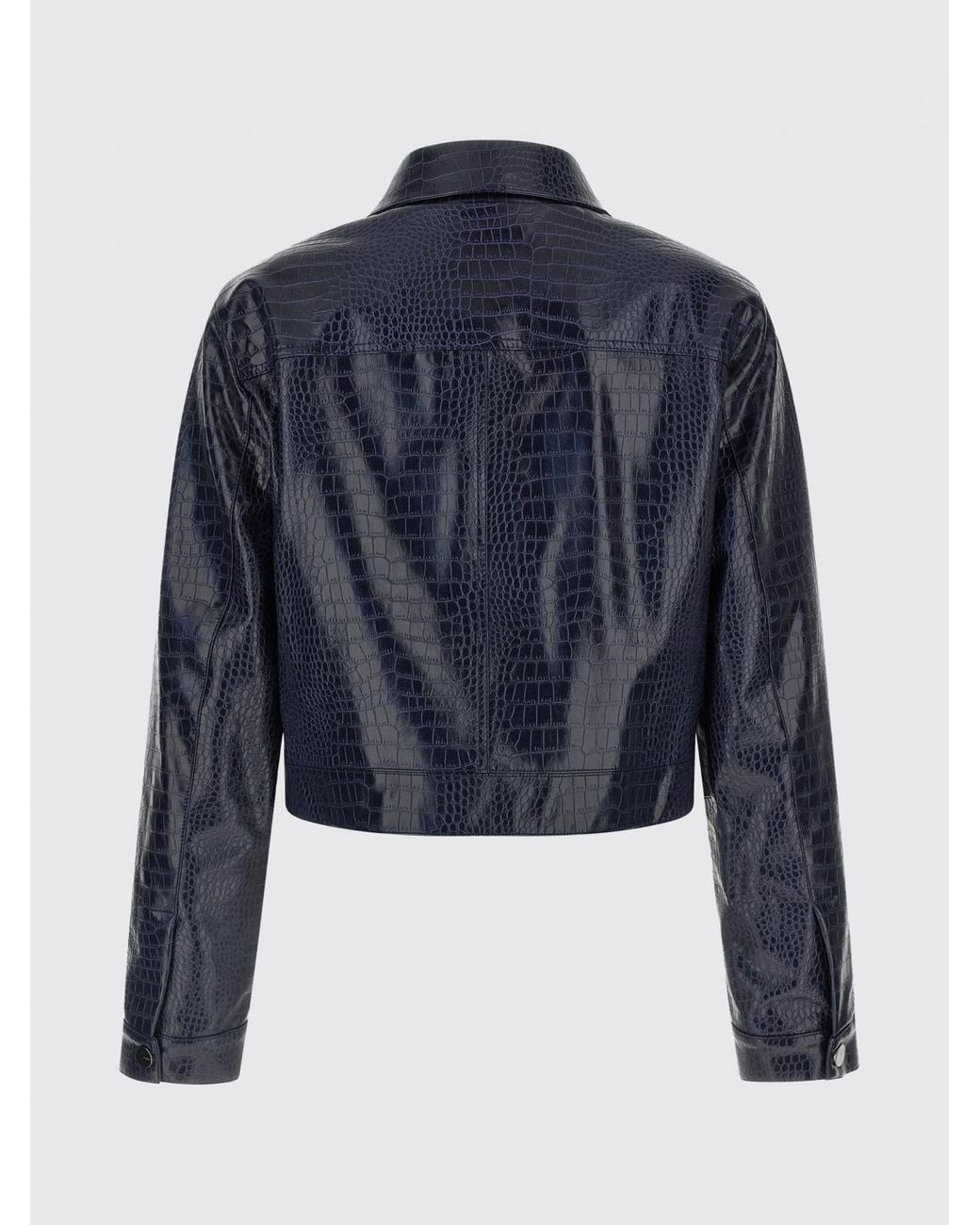 Pinko Blue Short Faux Leather Jacket With Crocodile Effect And Zip Closure