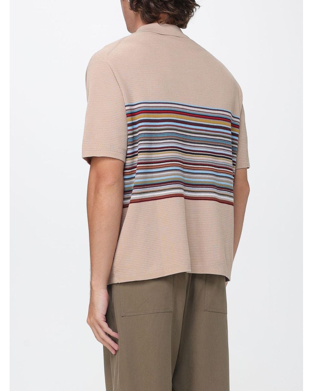Paul Smith Natural Striped Cotton Short-Sleeve Cardigan With Cuban Collar for men