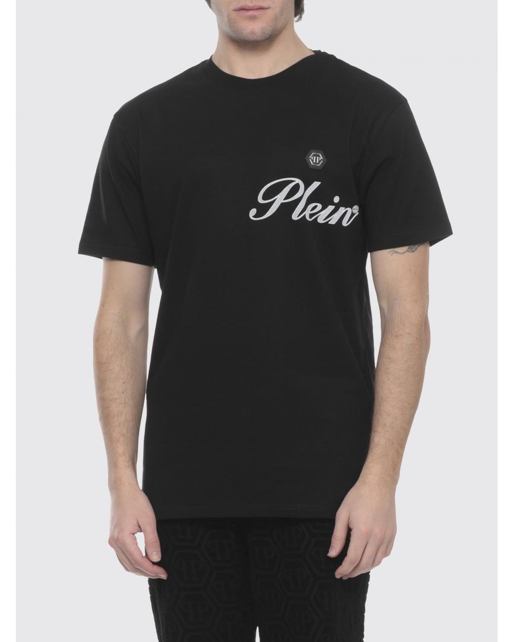 Philipp Plein Black Cotton T-Shirt With Logo for men