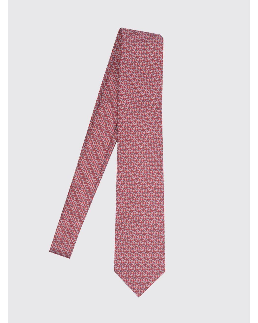 Ferragamo Pink Pure Silk Tie With All-Over Gancini Monogram Pattern for men