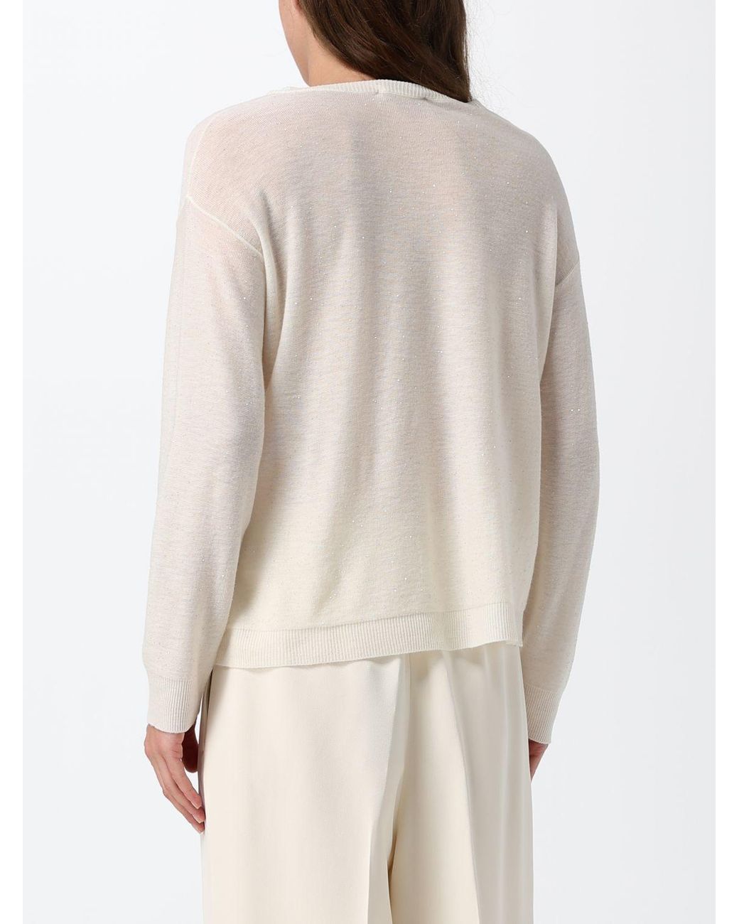 Fabiana Filippi Natural Wool Blend Crewneck Jumper With Sequin Appliqué