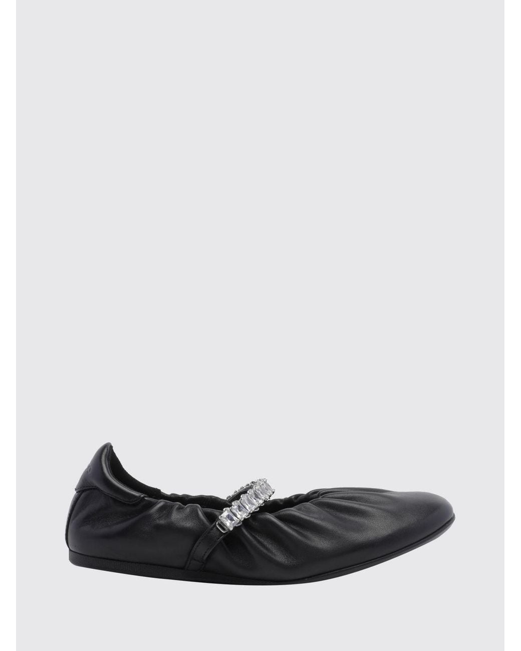 Jimmy Choo White Jade Calfskin Leather Ballet Pumps With Crystal Embellishment
