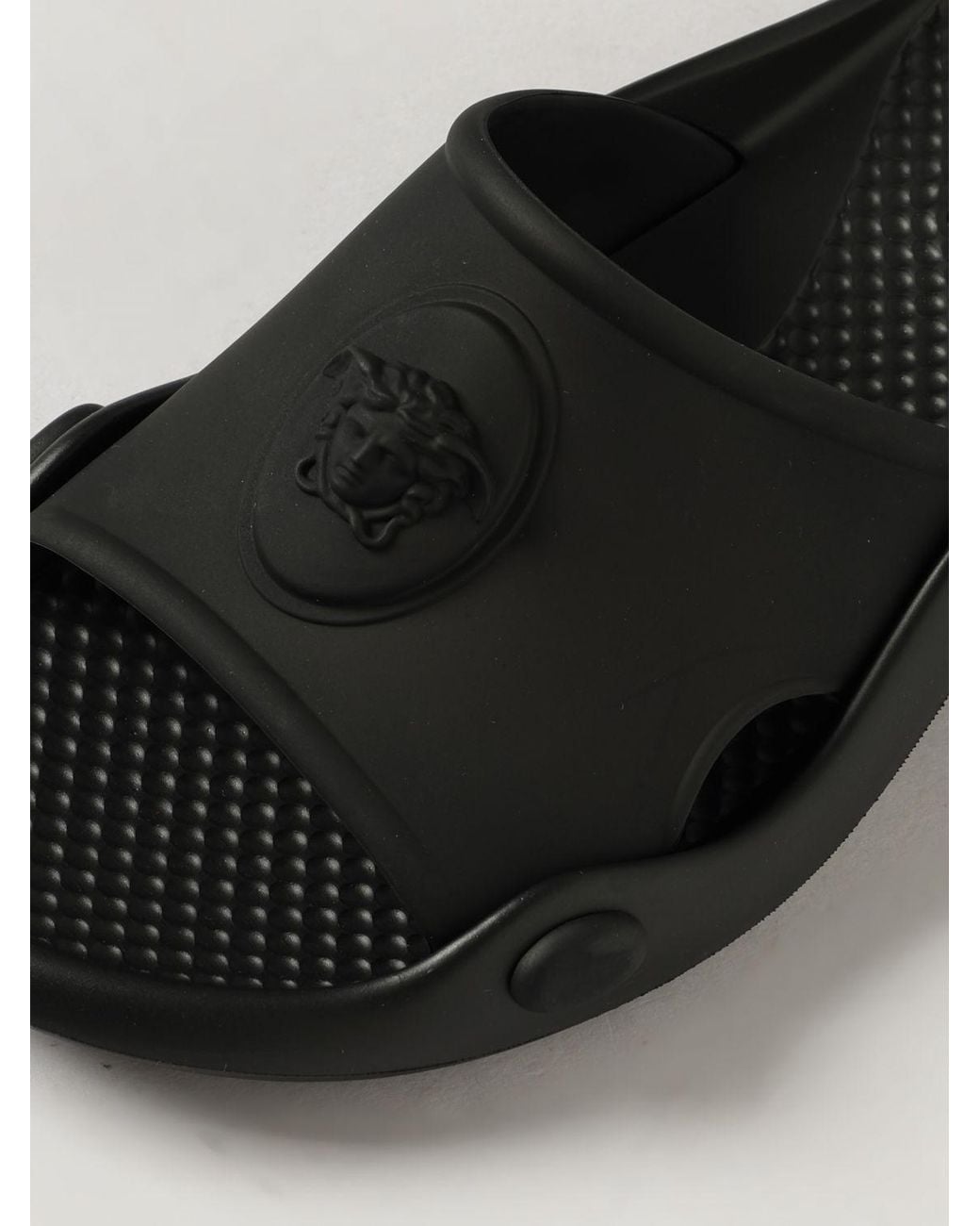 Versace Black Rubber Slide Sandals With Embossed Medusa Logo