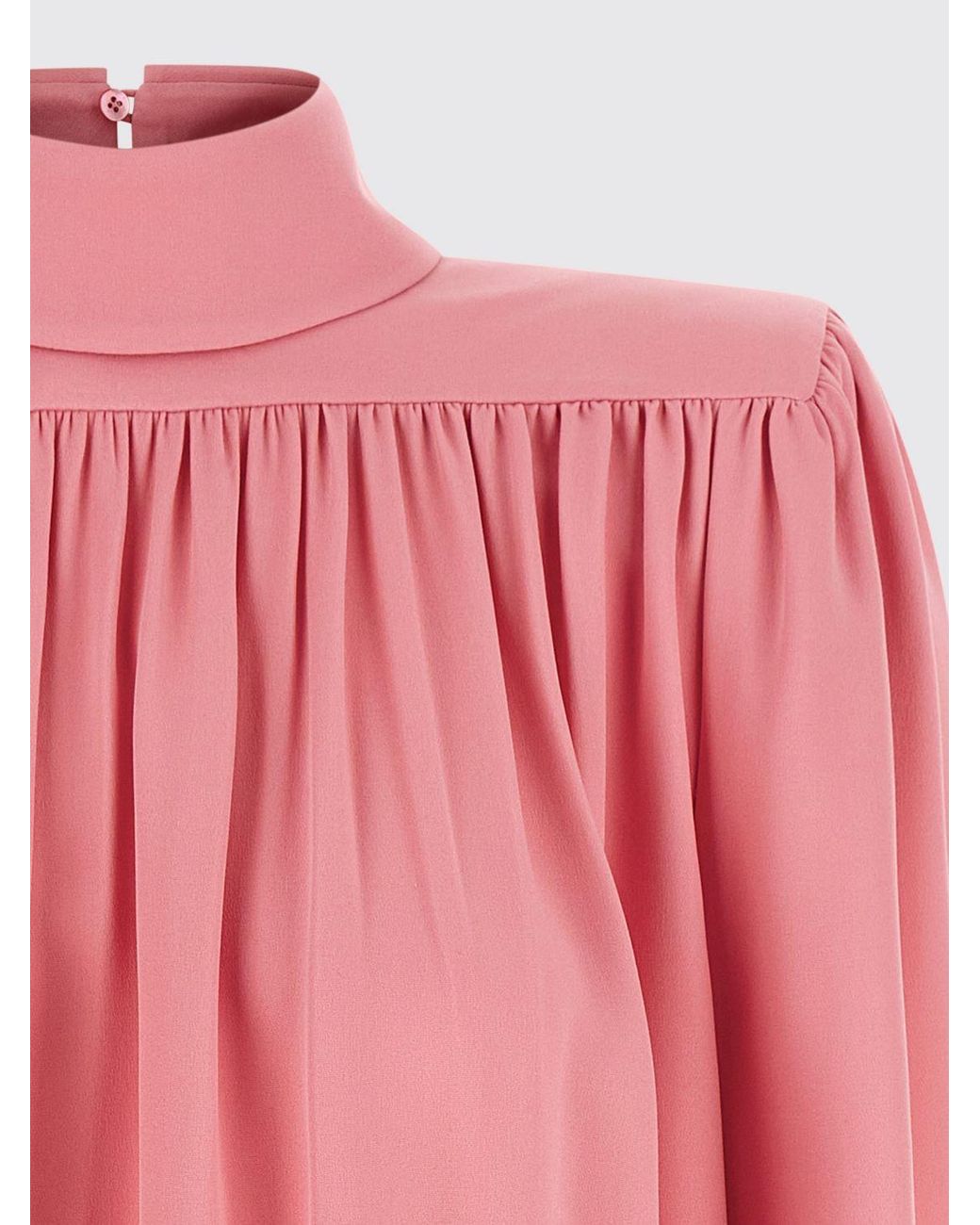 Valentino Garavani Pink Silk Turtleneck Blouse With Padded Shoulders