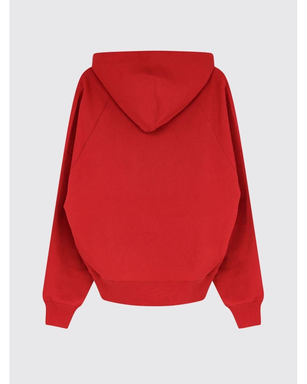 AMI Red Relaxed Fit Cotton Hoodie With Printed Logo