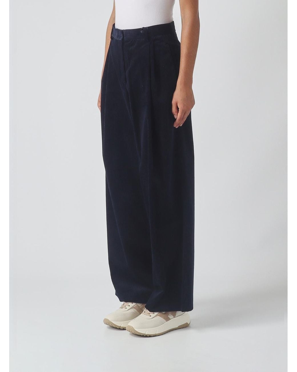 Max Mara Blue High-Waisted Wide-Leg Corduroy Trousers