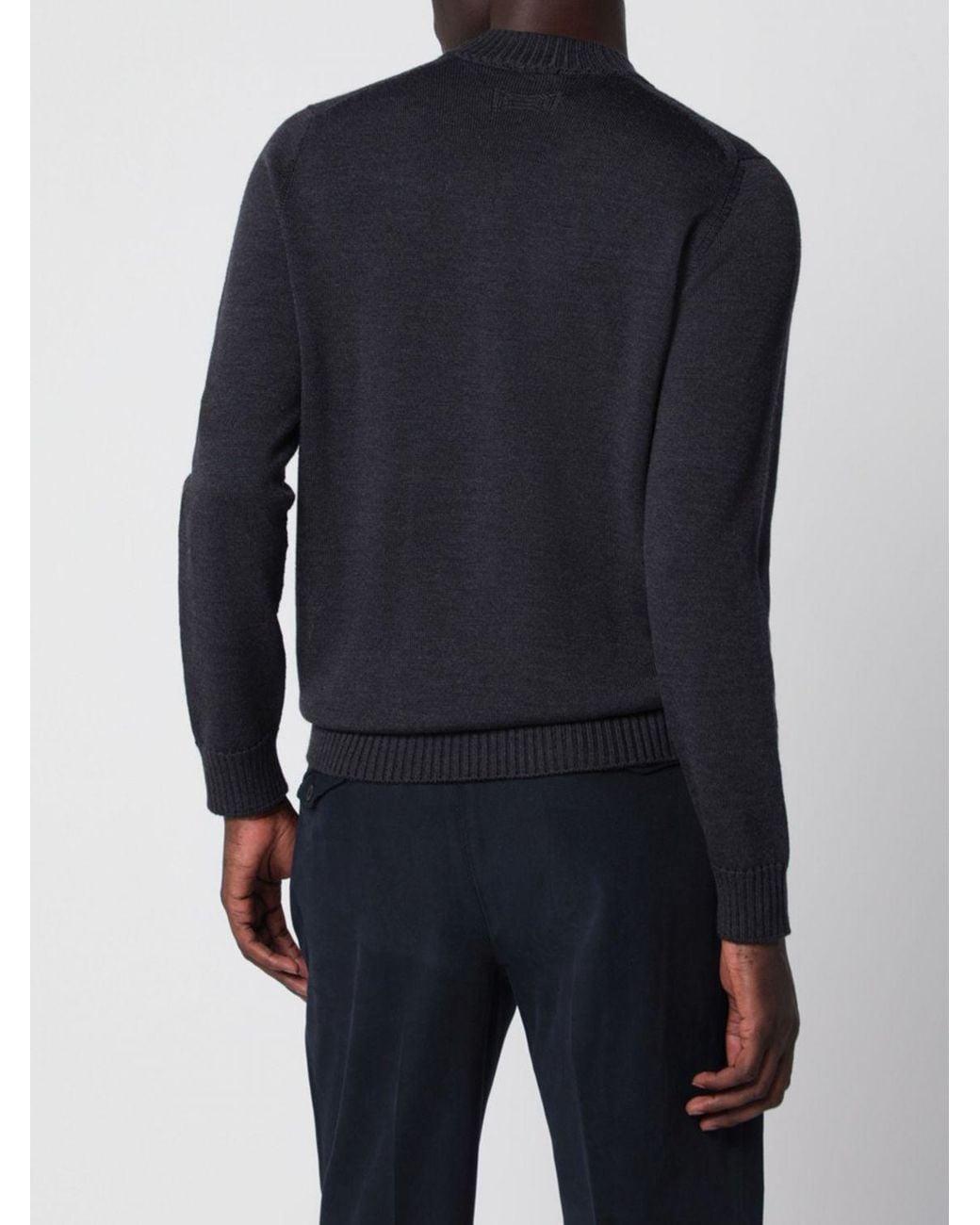 Drumohr Blue Pure Merino Wool Crewneck Jumper With Long Sleeves for men