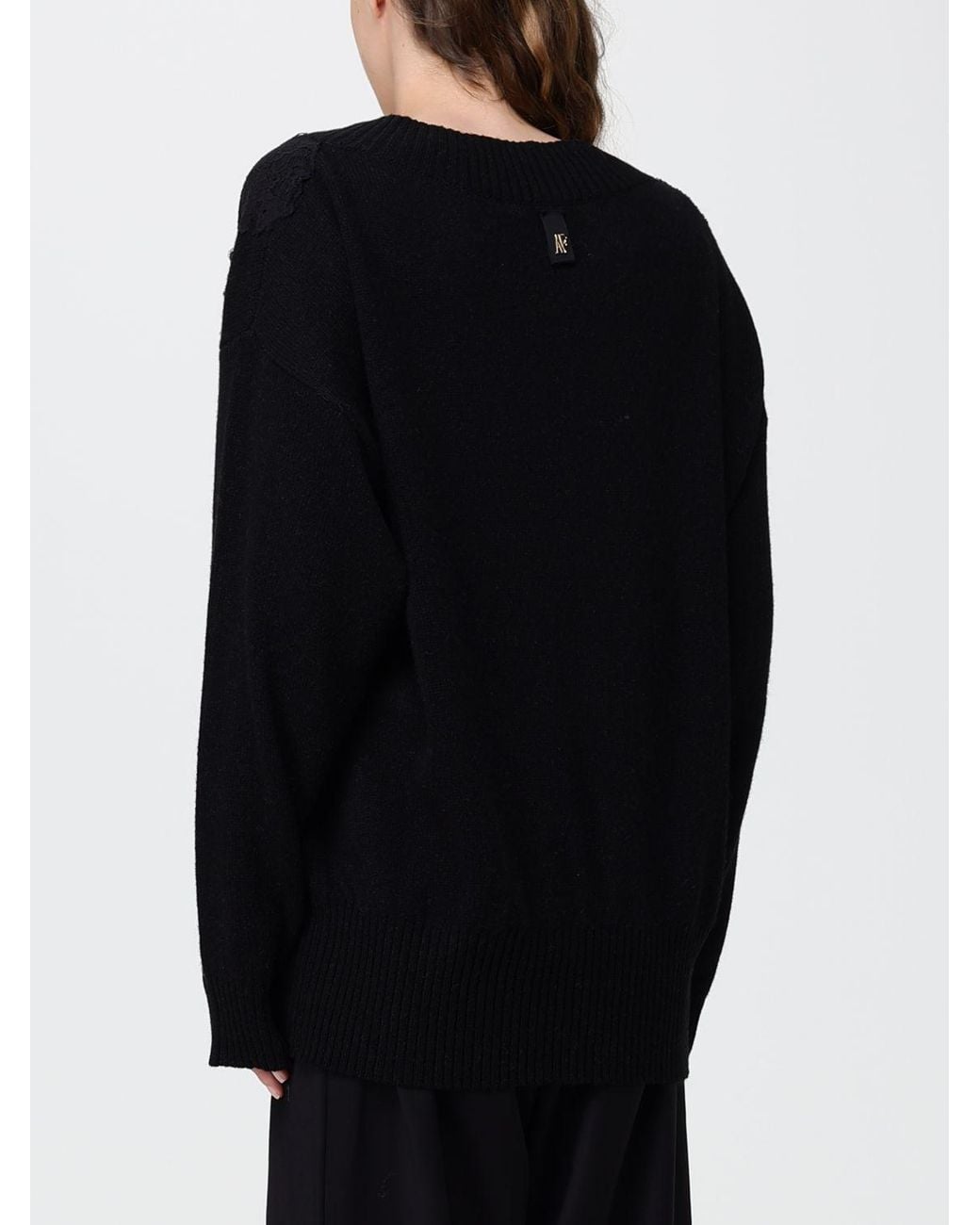 Alberta Ferretti Black V-Neck Jumper With Lace Inserts