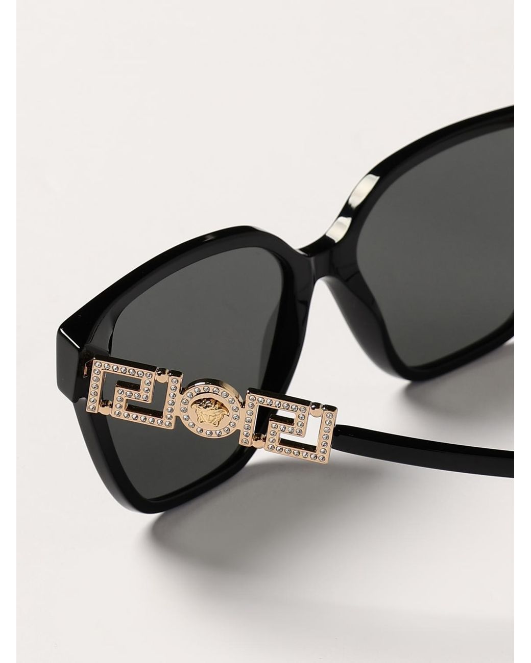 Versace Black Acetate Sunglasses With Set Rhinestones