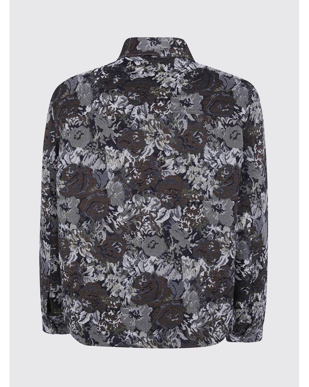 Les Deux Gray Floral Print Cotton Blend Shirt Jacket With A Classic Collar for men