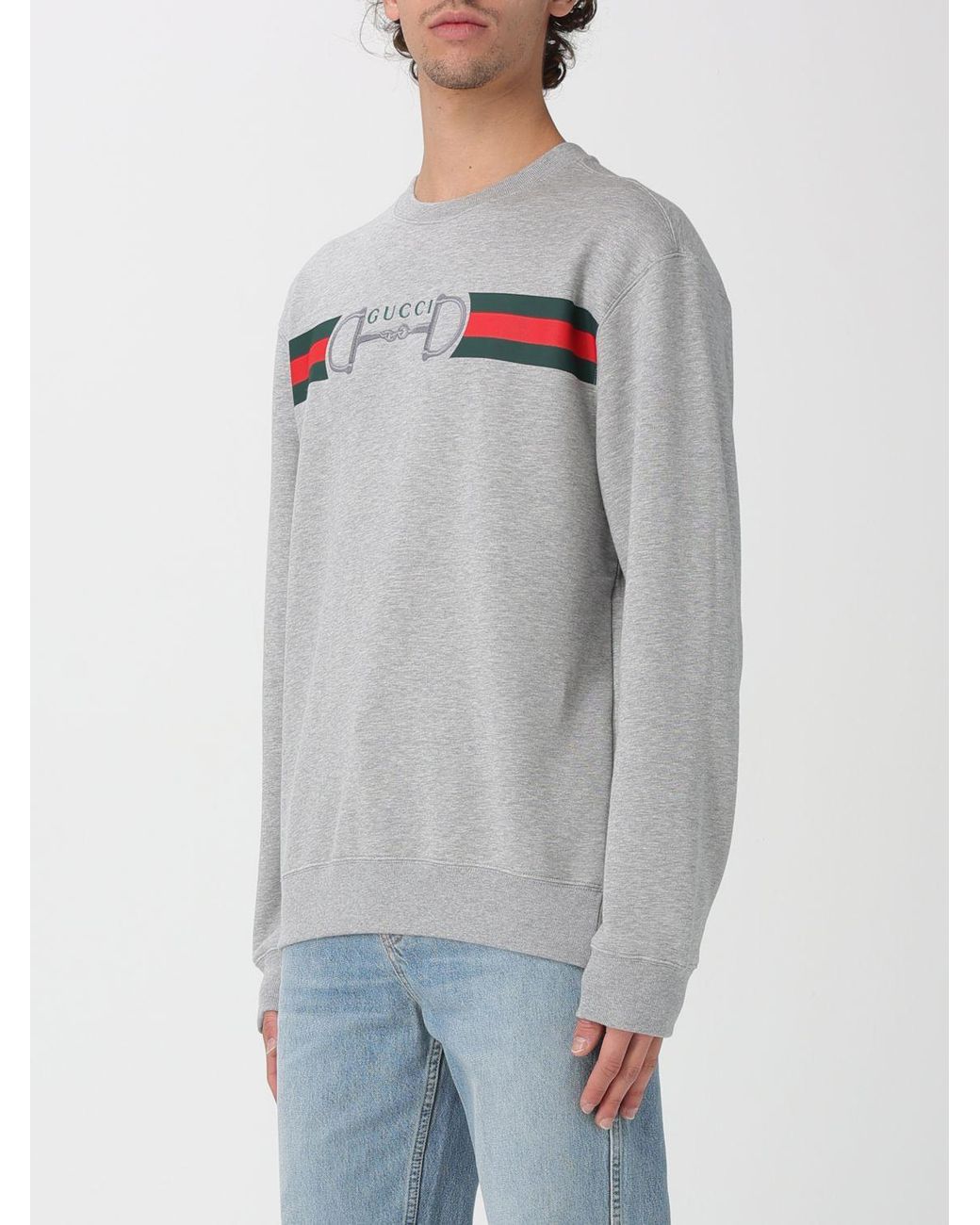 Gucci Gray Cotton Crew Neck Sweatshirt for men