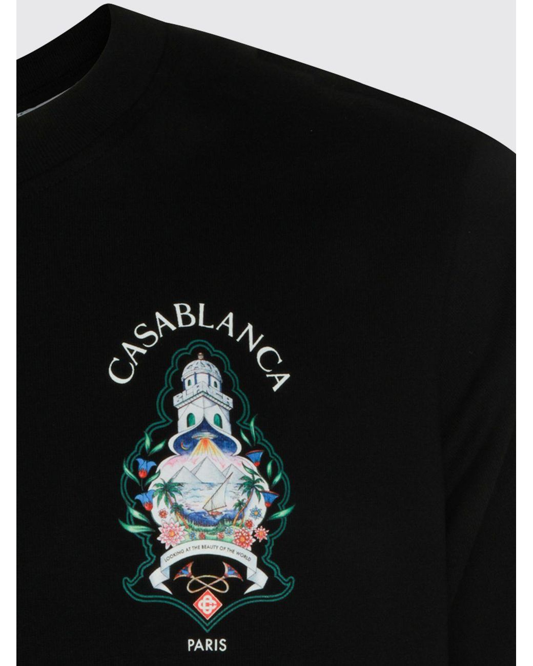 Casablanca Black Organic Cotton Crew Neck T-Shirt With Logo Print for men