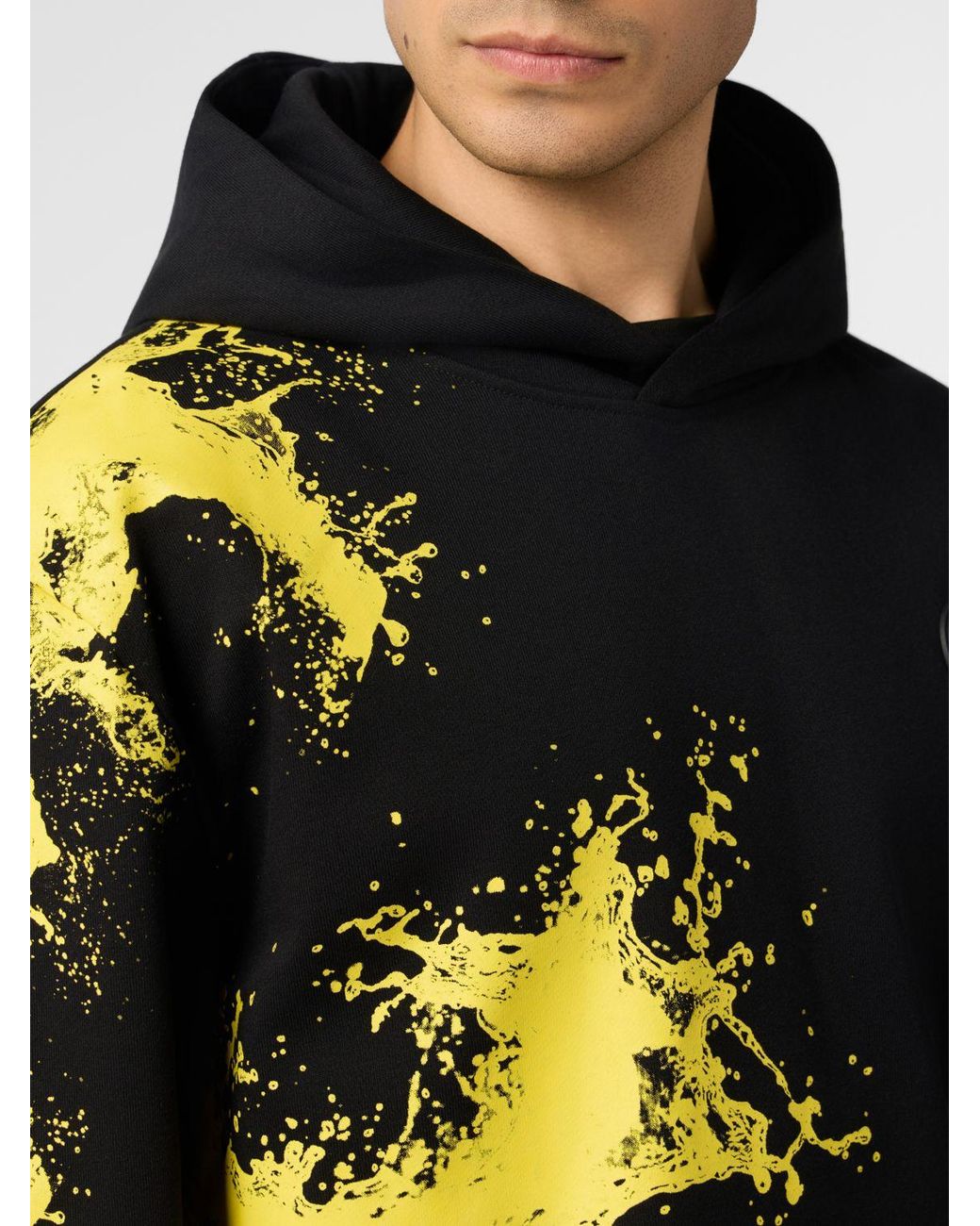 Philipp Plein Black Cotton Hoodie With Abstract Print And Hexagon Logo for men