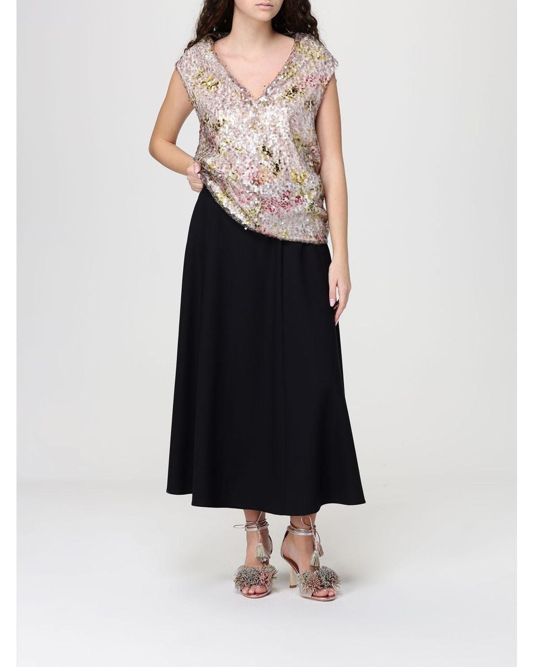 Alberta Ferretti Black Wool Blend Midi Skirt