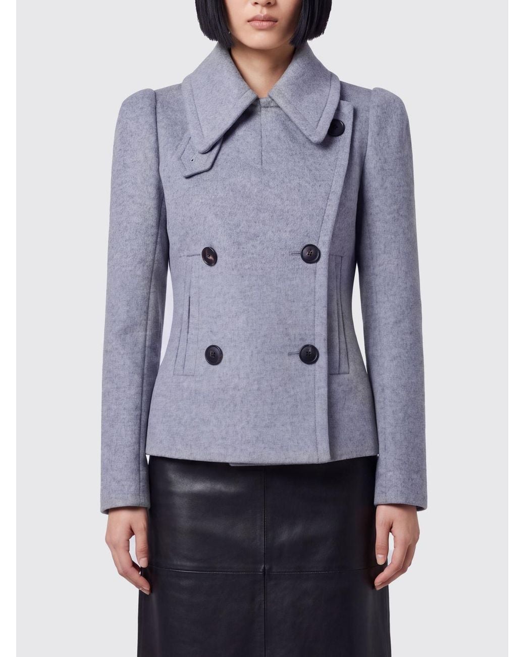 7 For All Mankind Blue Slim Fit Double-Breasted Short Coat