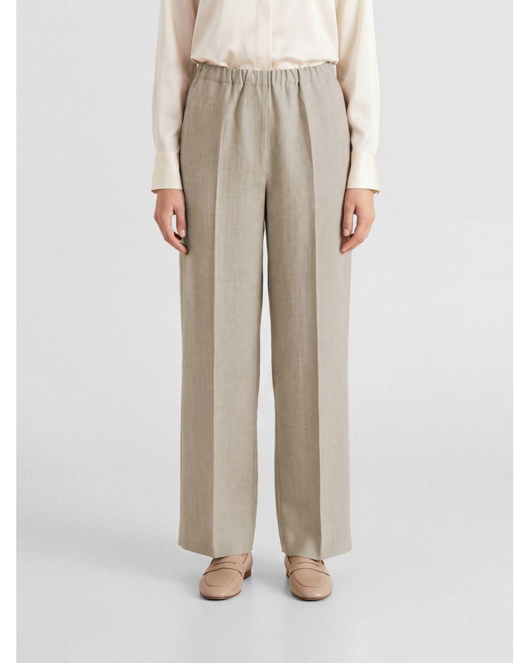 Fabiana Filippi Natural High-Waisted Wool Blend Palazzo Pants With Jewel Detail