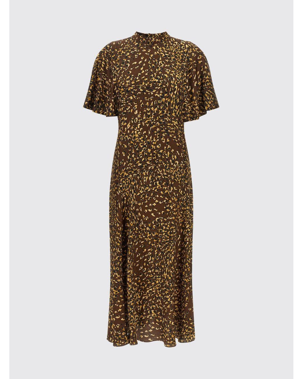 Twinset Brown Floral-Print Viscose Short-Sleeved Midi Dress