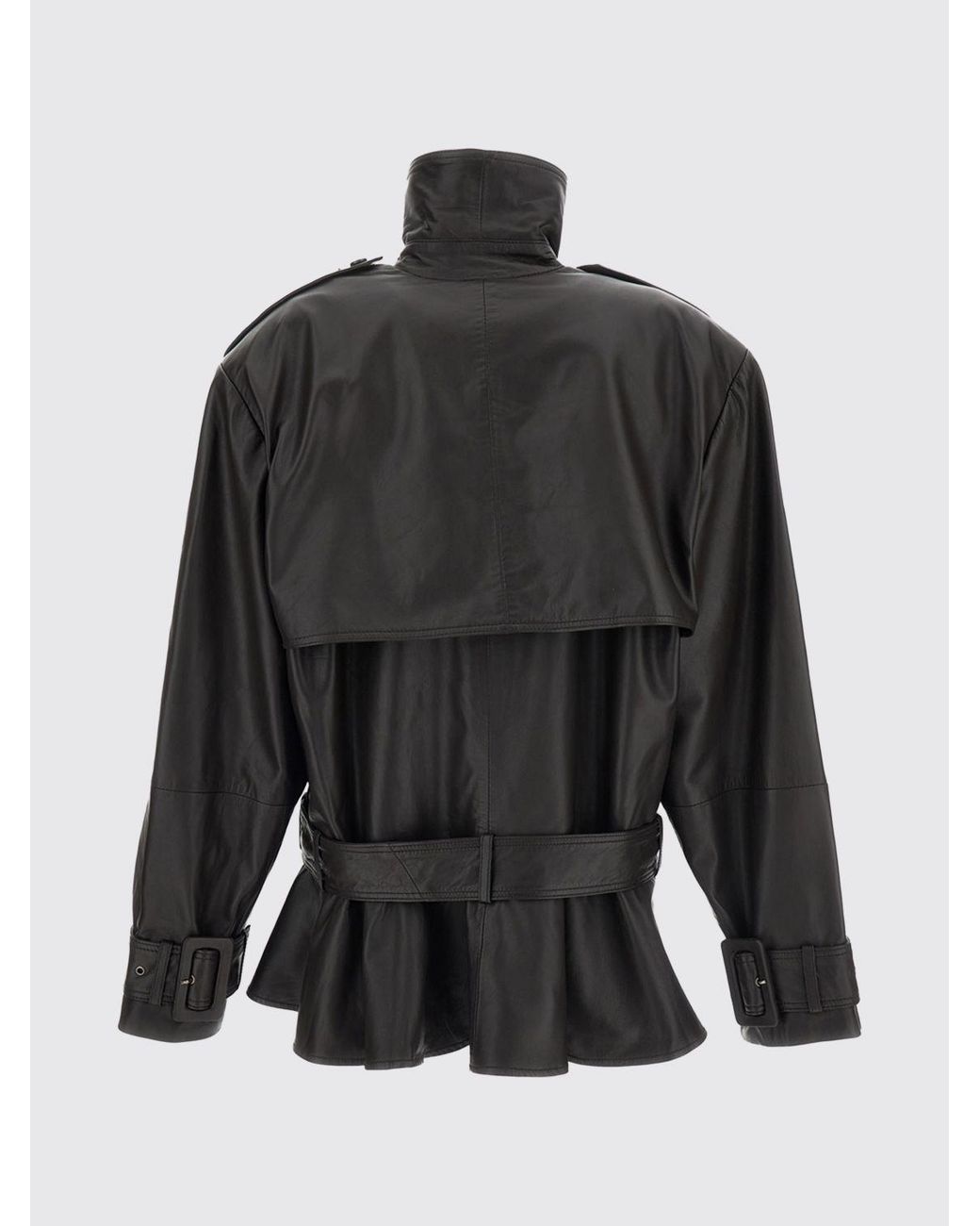 ROTATE BIRGER CHRISTENSEN Black Cropped Lambskin Leather Jacket With Belt And Side Closure