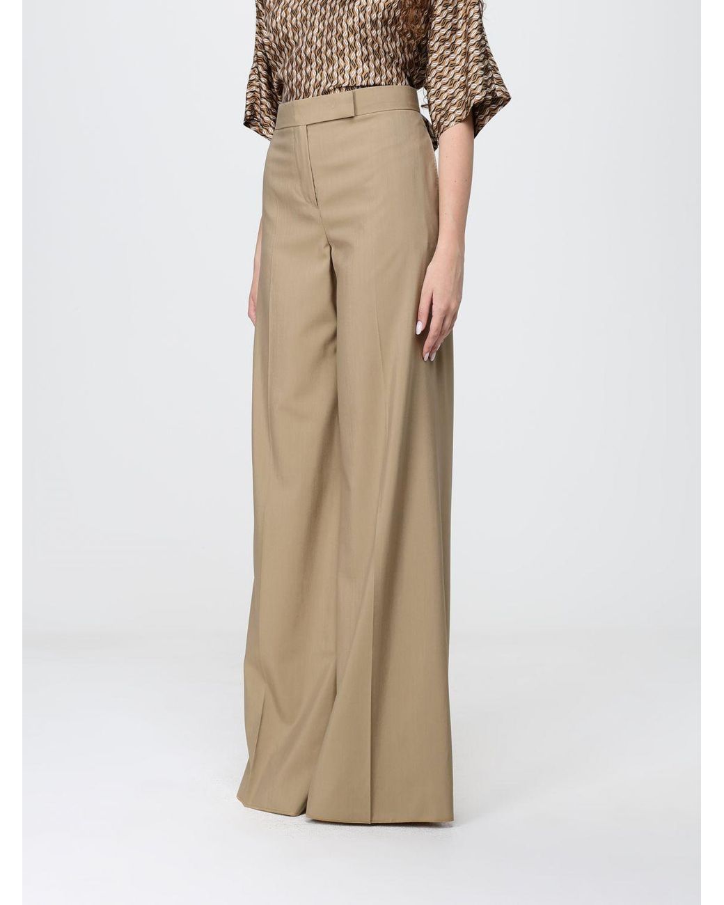 Max Mara Natural High-Waisted Silk And Cotton Blend Palazzo Trousers