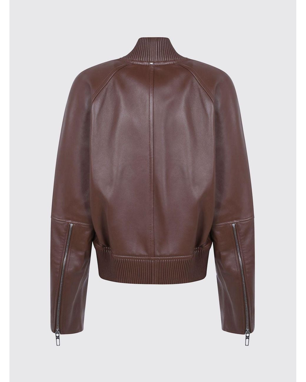 Sportmax Brown Amour Cropped Lambskin Bomber Jacket With Zip Closure