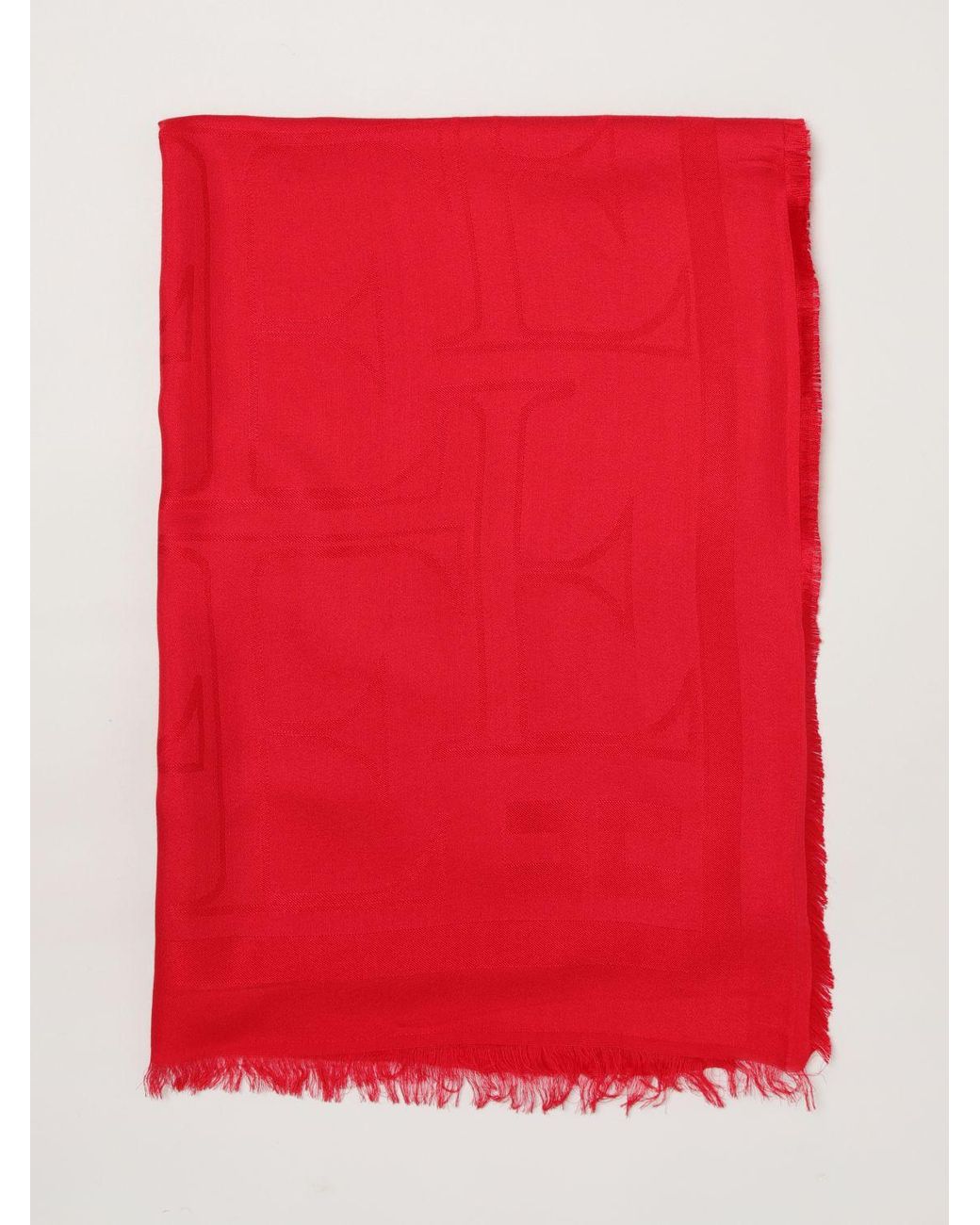 Elisabetta Franchi Red Modal And Viscose Scarf With Jacquard Logo And Fringed Edges