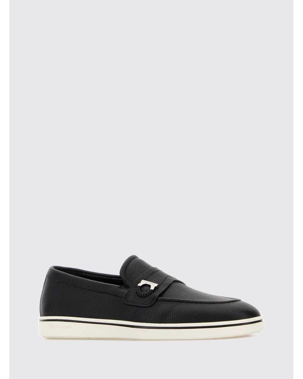 Ferragamo White Grained Calf Leather Loafers With Metal Gancini for men