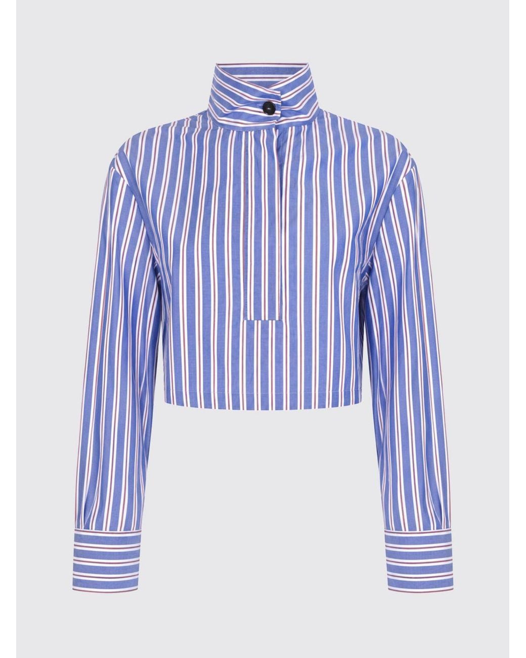 Liviana Conti Blue Striped Cotton Long-Sleeved Shirt With High Neck