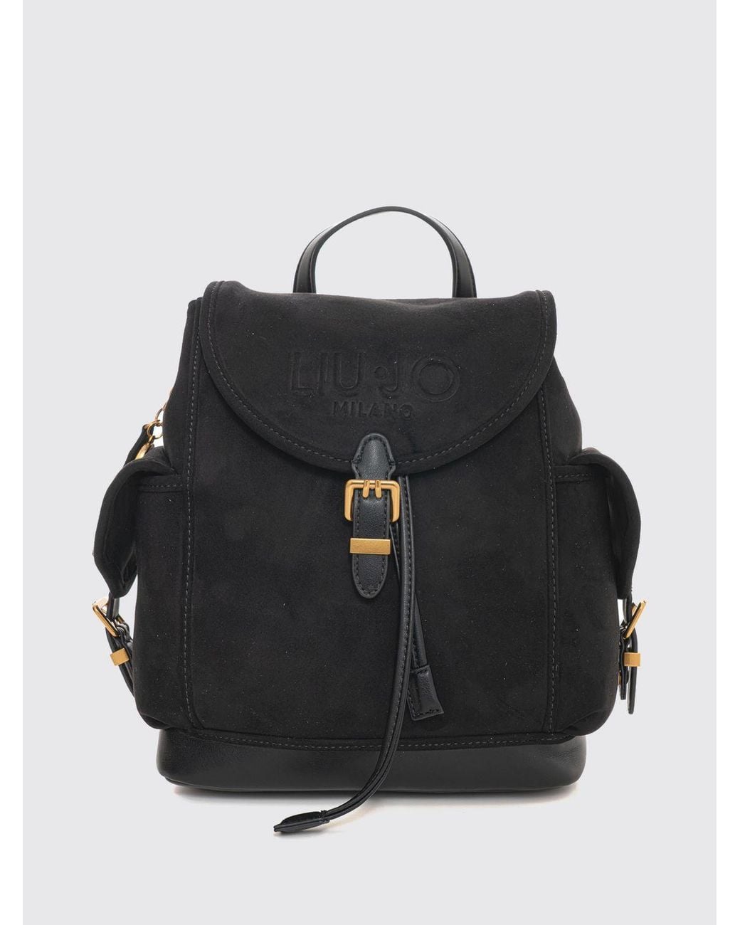 Liu Jo Black Faux Leather Backpack With Flap Closure And Logo Charm