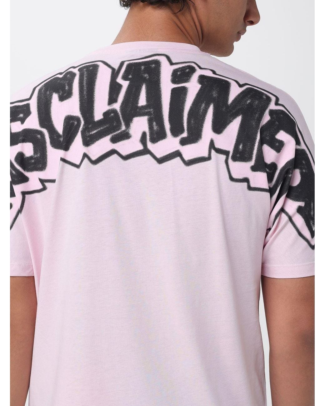 DISCLAIMER Pink Relaxed Fit Cotton T-Shirt With Graffiti Print And Dropped Shoulders for men