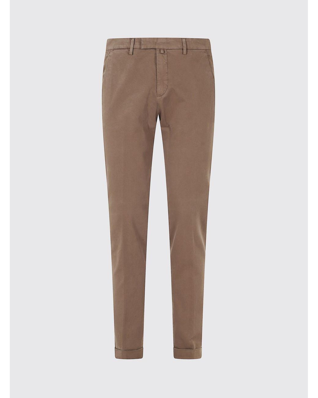 Briglia 1949 Brown Slim Fit Pleated Cotton Tailored Trousers for men