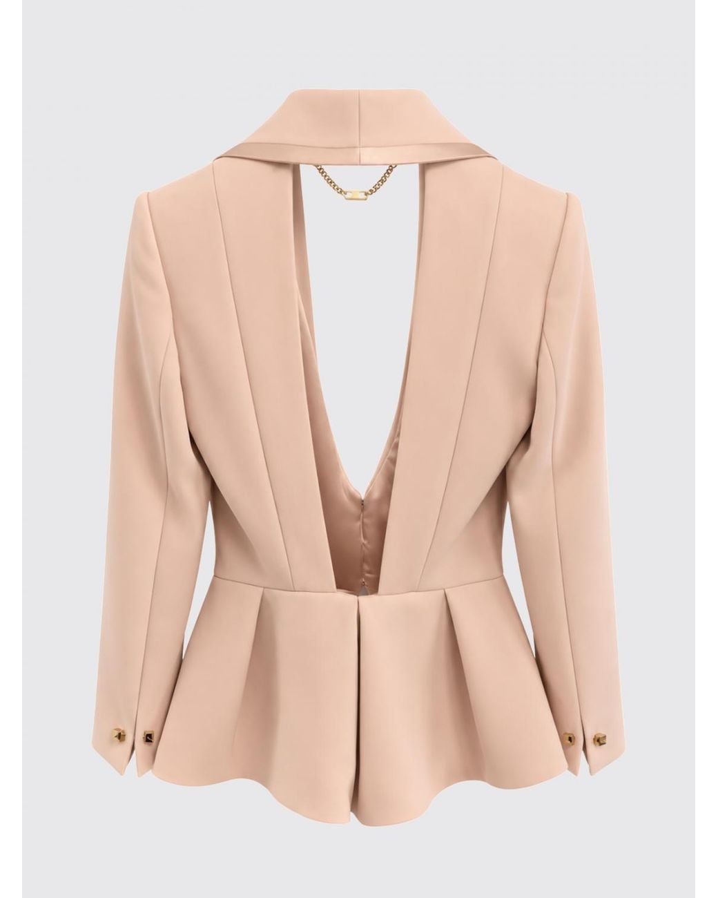 Elisabetta Franchi Pink Cropped Single-Breasted Blazer With Satin Shawl Collar And Ruffled Hem