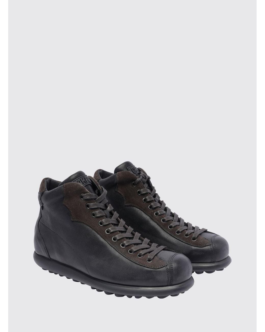 Camper Black Pelotas Leather Outdoor Boots With Lug Sole for men