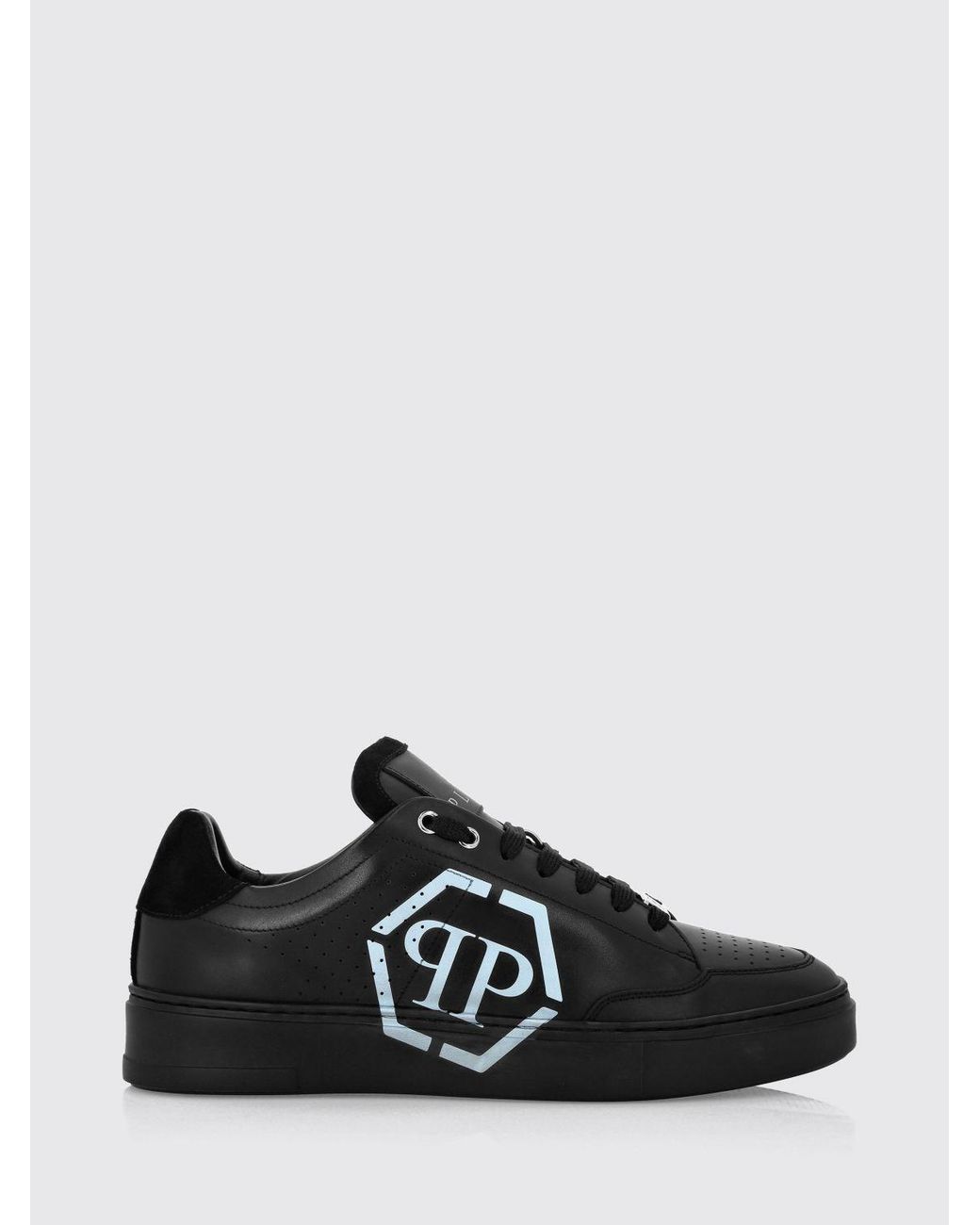 Philipp Plein Black Monogram Calf Leather Low-Top Sneakers With Hexagon Logo for men
