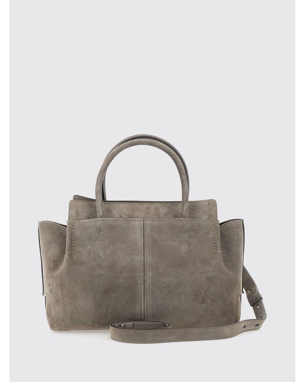 Tod's Gray Leather And Suede Handbag With Double Handle And Logo Charm