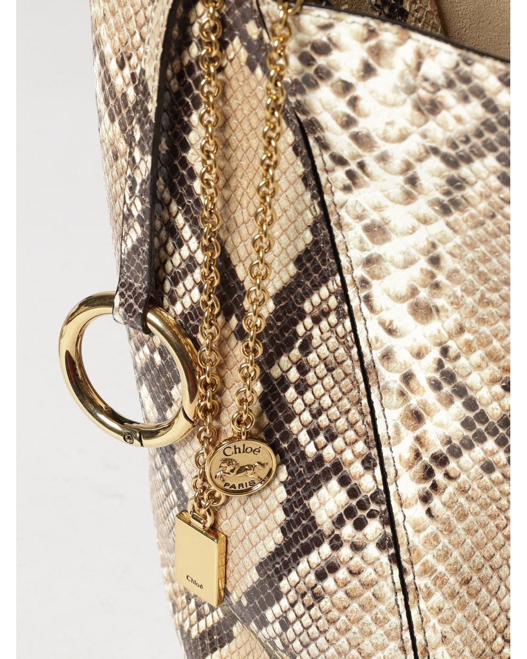 Chloé Natural ChloÉ Spin Python-Print Calfskin Tote Bag With Charm
