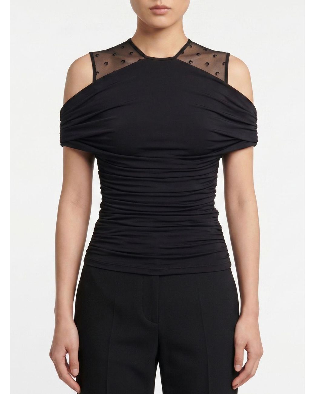 MARINE SERRE Black Draped Off-The-Shoulder Stretch-Viscose Top