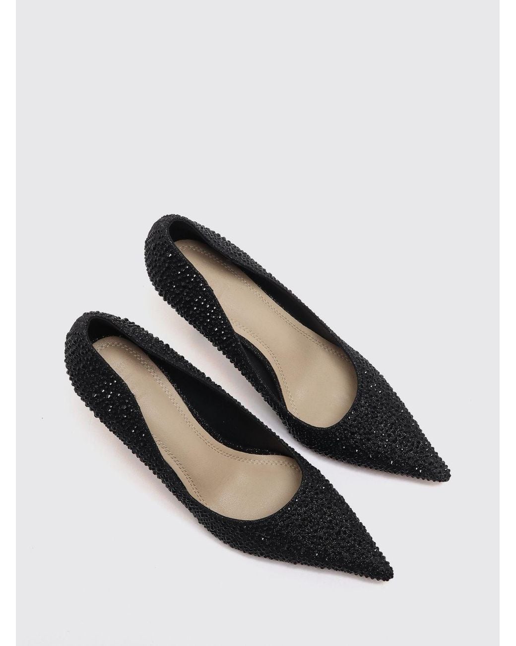 Twentyfourhaitch Black Rhinestone-Embellished Crystal Mesh High-Heeled Pumps