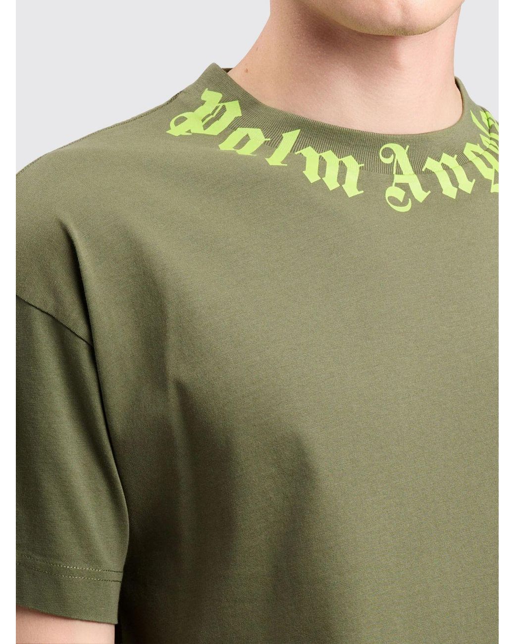 Palm Angels Green Cotton T-Shirt With Logo for men