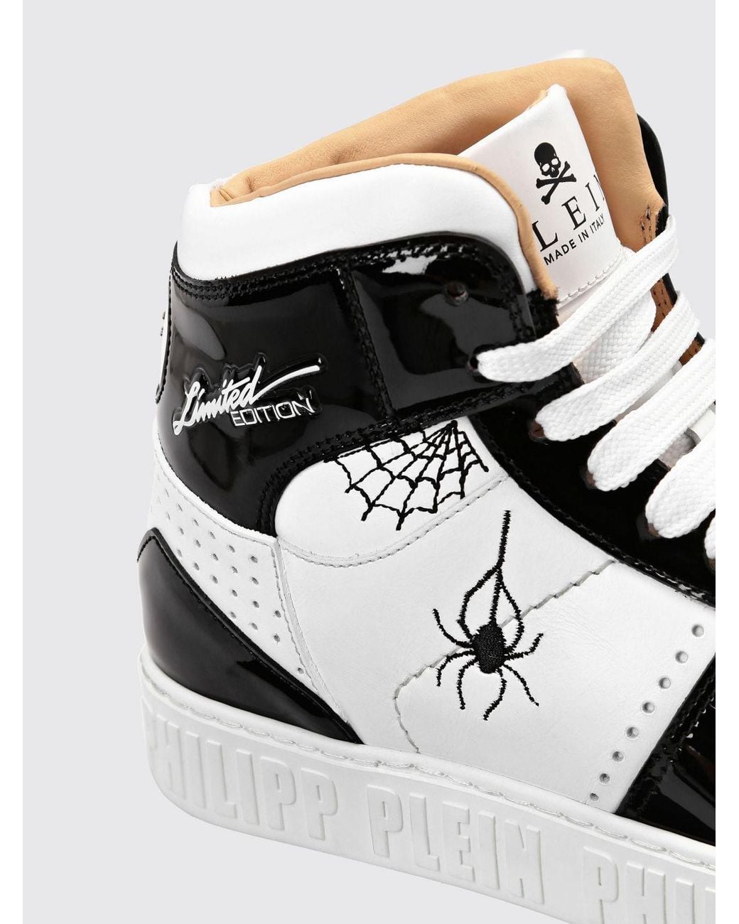 Philipp Plein White Limited Edition High-Top Leather Sneakers With Graphic Print