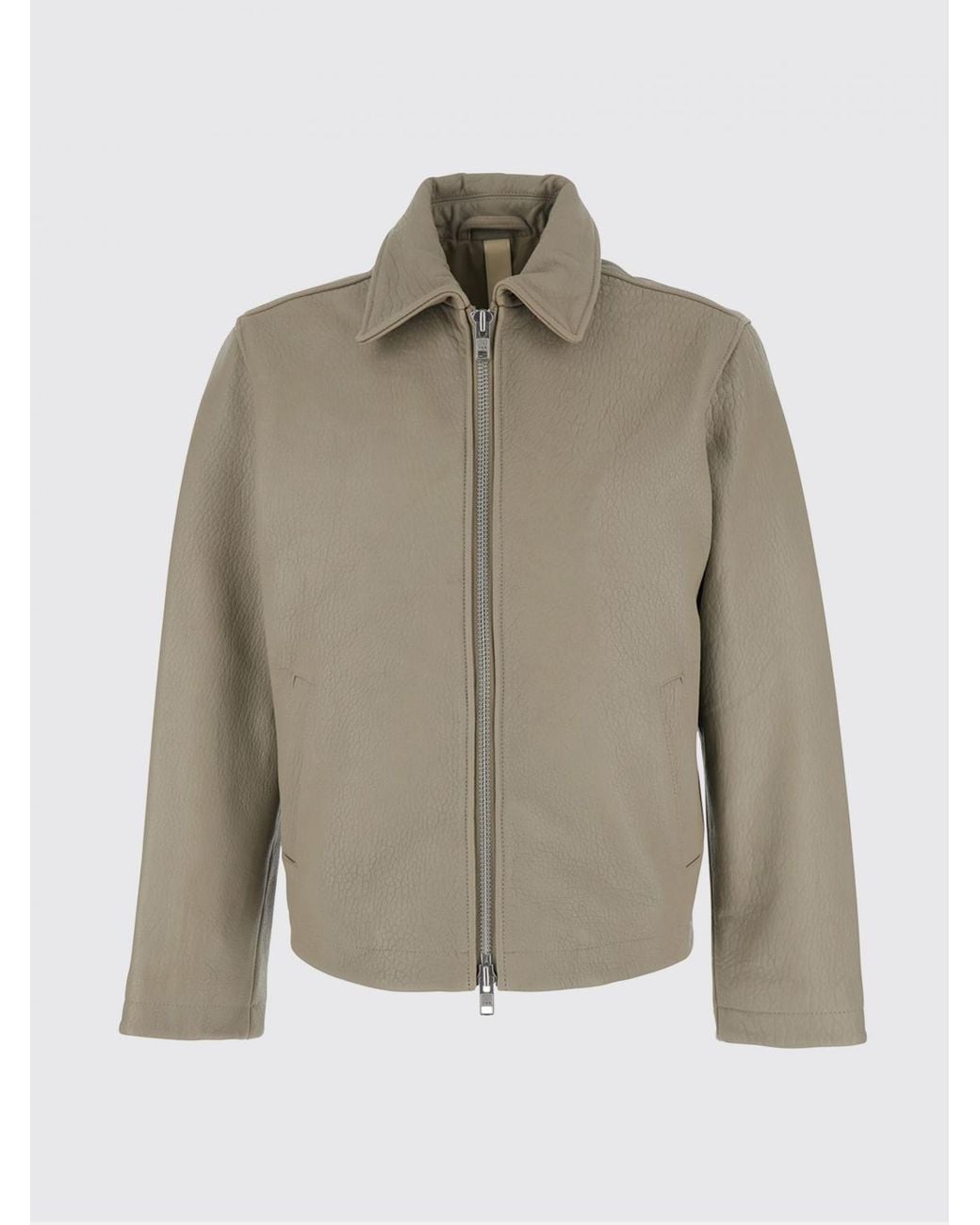 sunflower Natural Leather Shirt Jacket With Classic Collar And Zip Closure for men