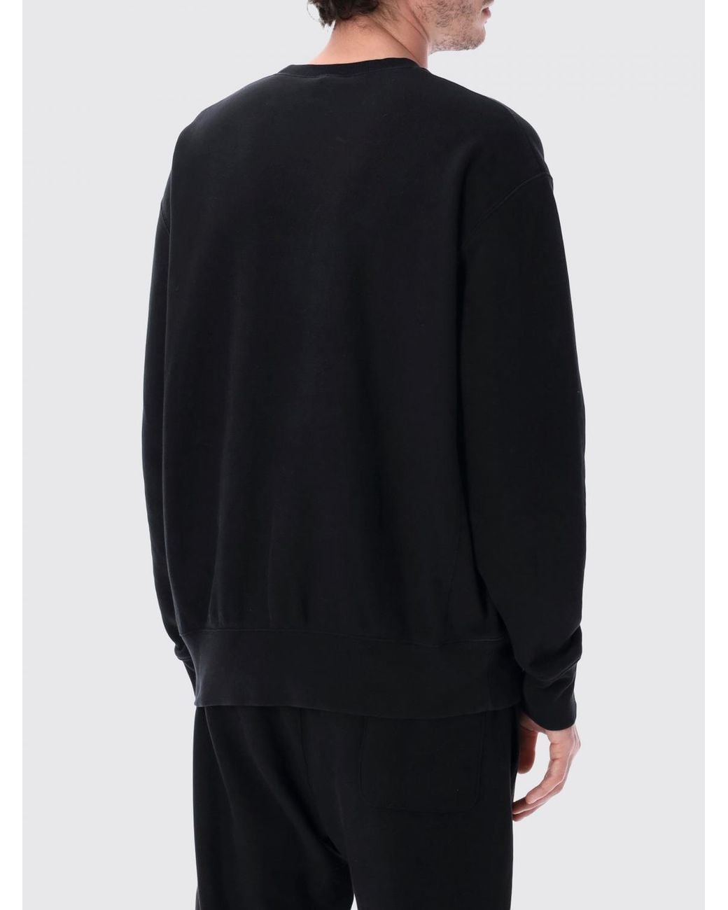 Champion Black Crewneck Cotton Sweatshirt With Contrast Logo And Dropped Shoulders for men