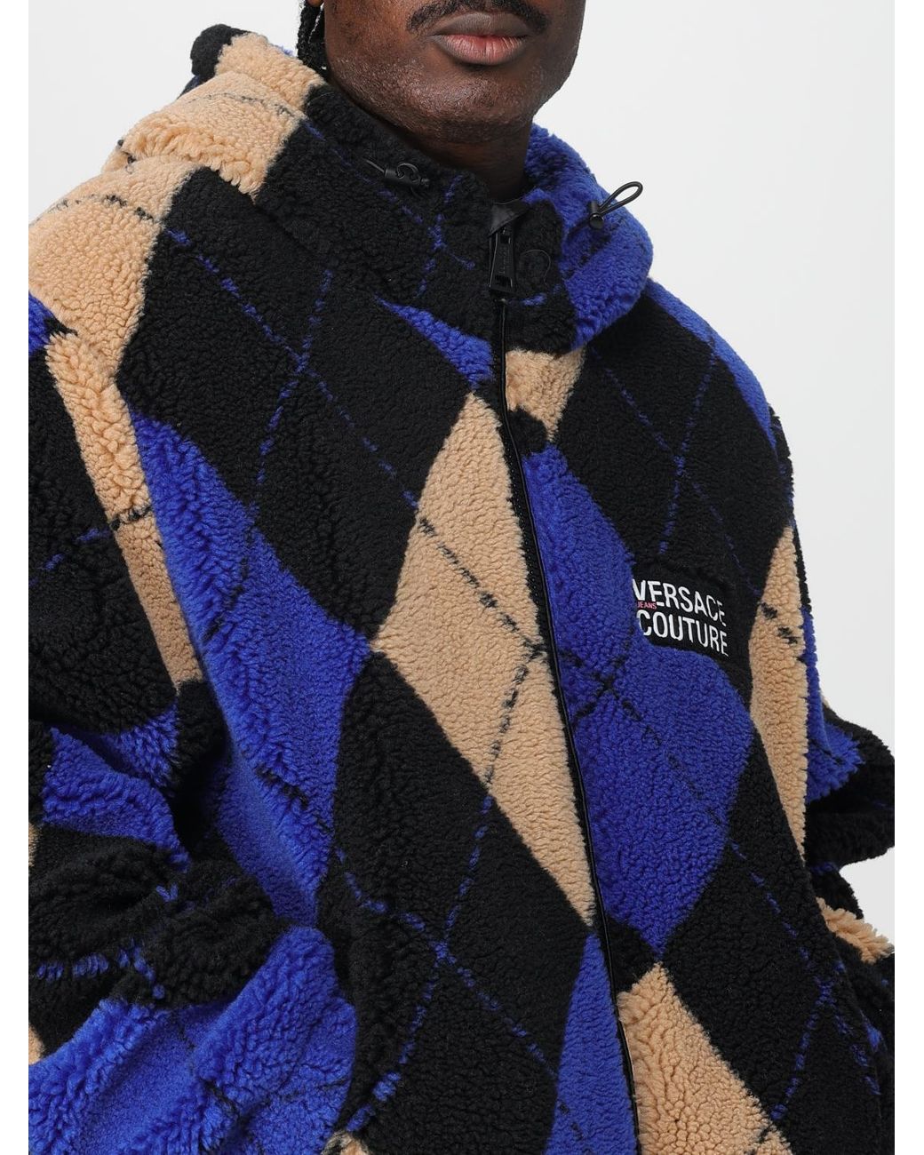 Versace Jeans Couture Blue Fur Jacket With Hood for men