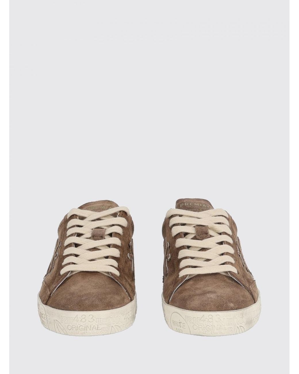 Premiata Brown Stevend Calfskin Sneakers With Contrasting Details And Logo