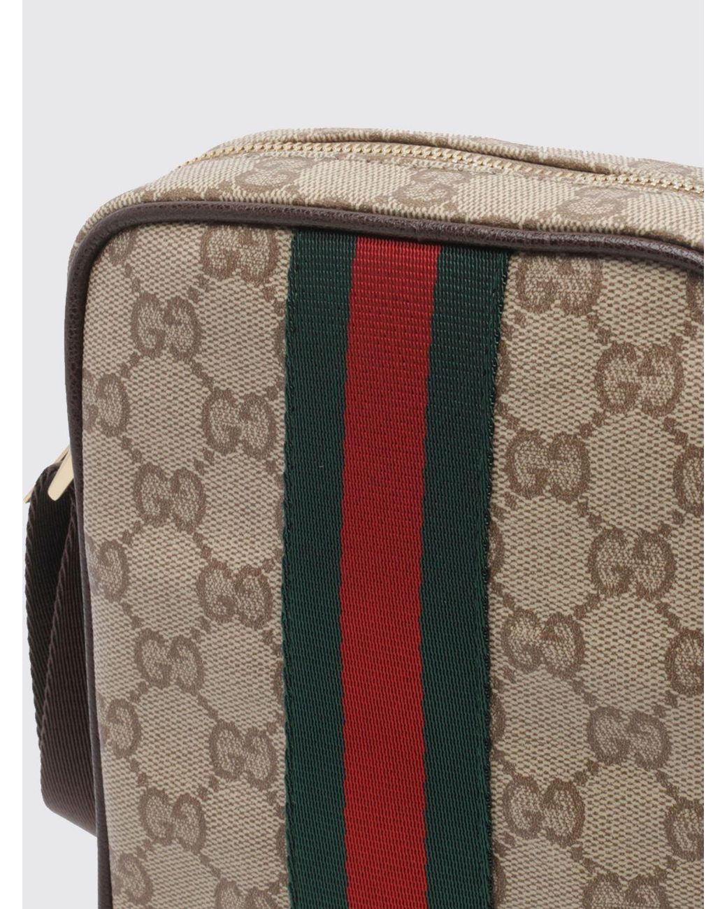 Gucci Brown Gg Jacquard Fabric Crossbody Bag With Stripe Detail for men