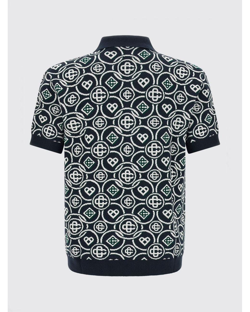 Casablanca Blue Knitted Cotton Polo Shirt With Contrast Logo And Ribbed Trims for men