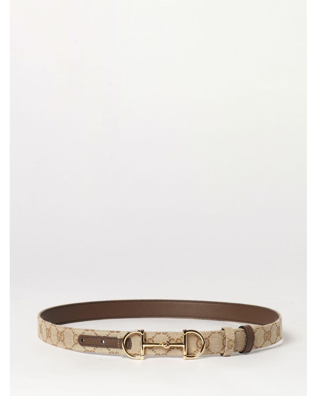 Gucci White Horsebit Reversible Leather And Monogram Fabric Belt