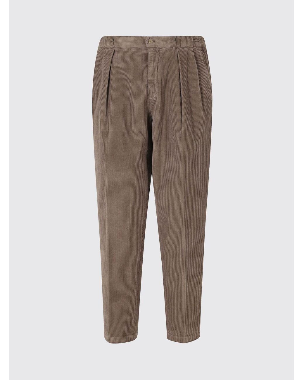 Briglia 1949 Gray Slim Fit Pleated Corduroy Chino Trousers for men