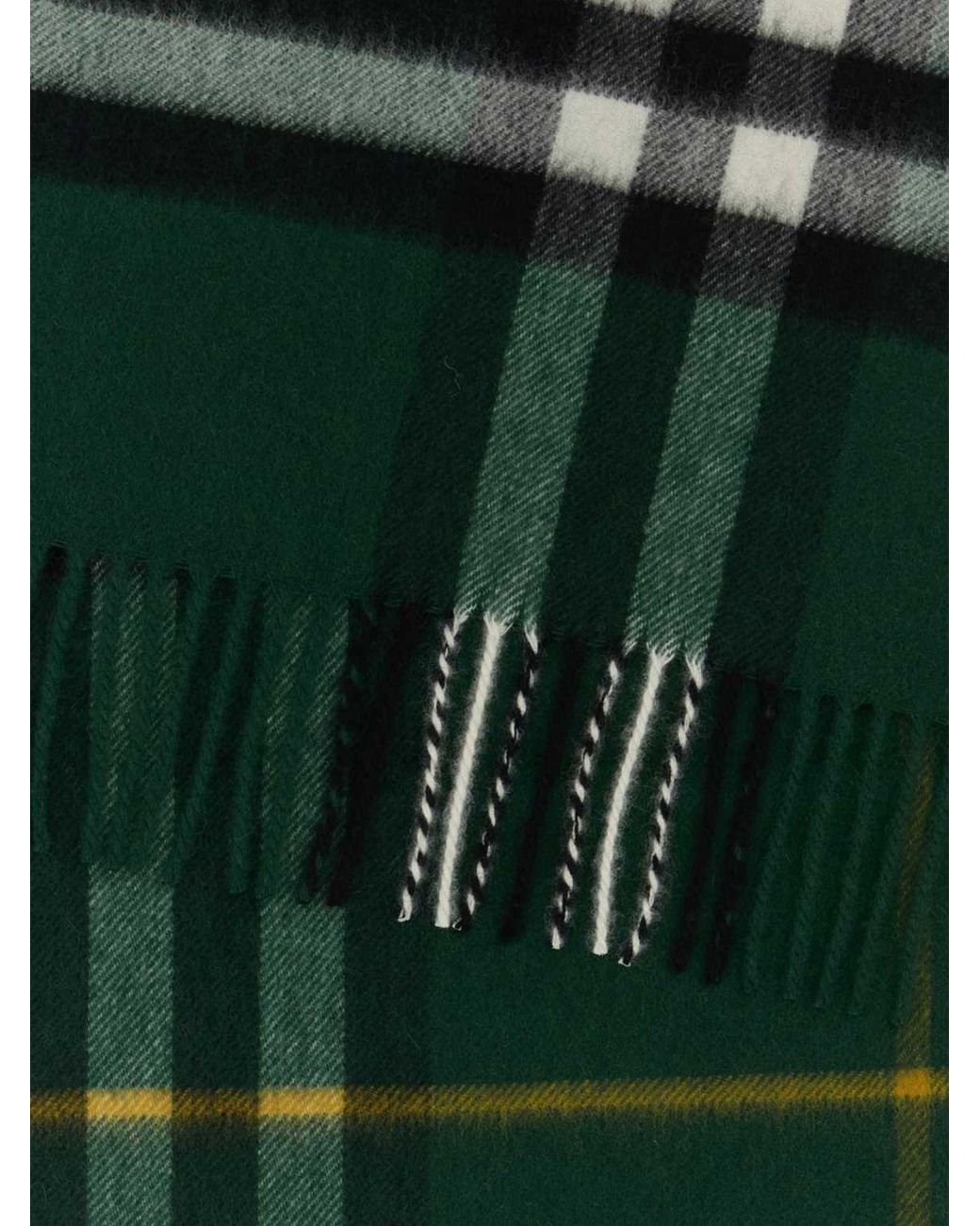 Burberry Green 100% Cashmere Check Scarf With Fringed Edges for men